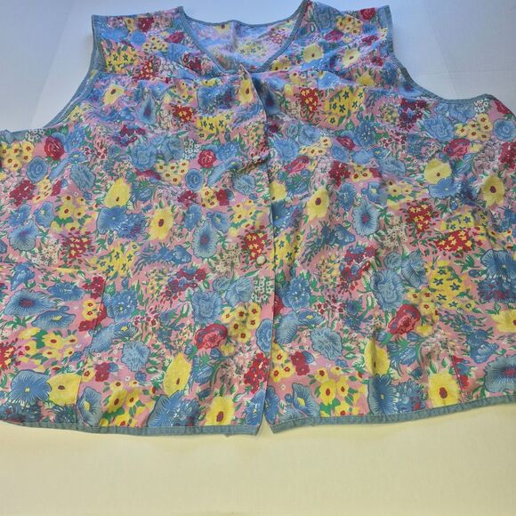 Multi-color Shirt Apron, Blue & Yellow & Red Flowers, Snap Front 2 Pockets. - Picture 1 of 5